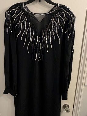 Vintage Arcenti Notte 100% Silk Black Beaded Sequin Evening Dress